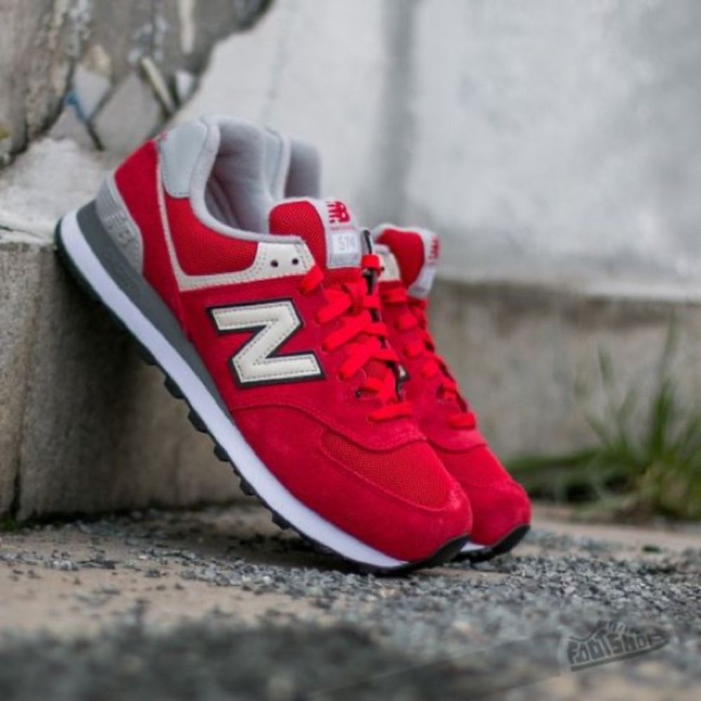 Women’s sz 9.5 New Balance 574 Classics Red Grey Suede Mens Retro Sneakers